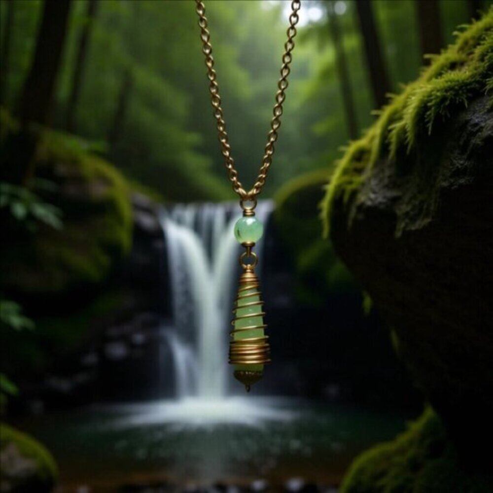 Earth Mother Sage Agate Pendant • Woodland Herbal Green Caged Teardrop Necklace - Picture 8 of 14
